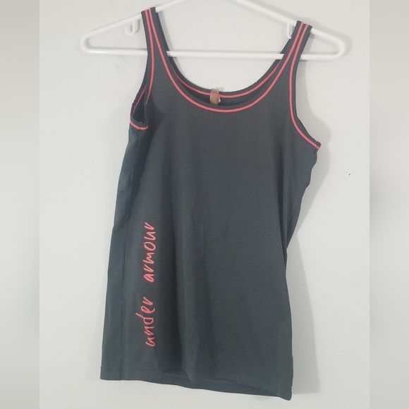 Under Armour Tops - Under Armour Workout Tank with Brand Tag up the Side. Gray w/ Pink Lettering XS.